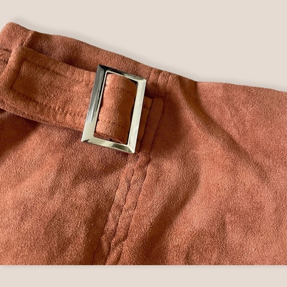 𝅺BAR iii Burnt Orange Cinnamon Buckle Detail Corduroy Like Material Mini Skirt - Picture 3 of 9